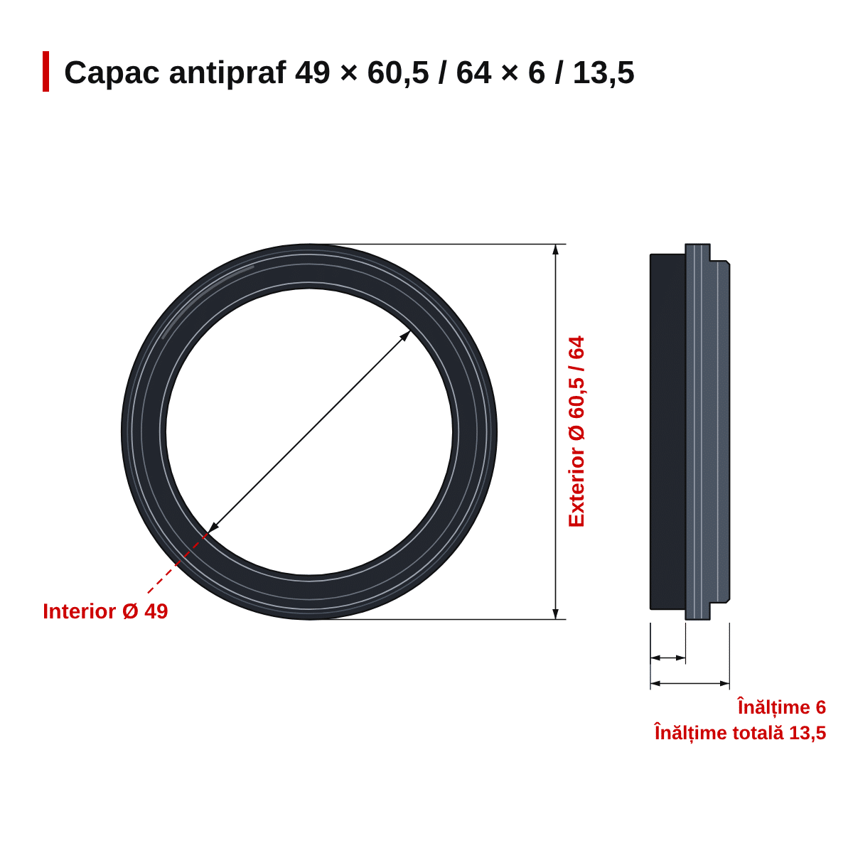 Capace antipraf furcă NOK 49x60.5/64x6/13.5 SHOWA 49 – Set 2 buc. – dimensiuni