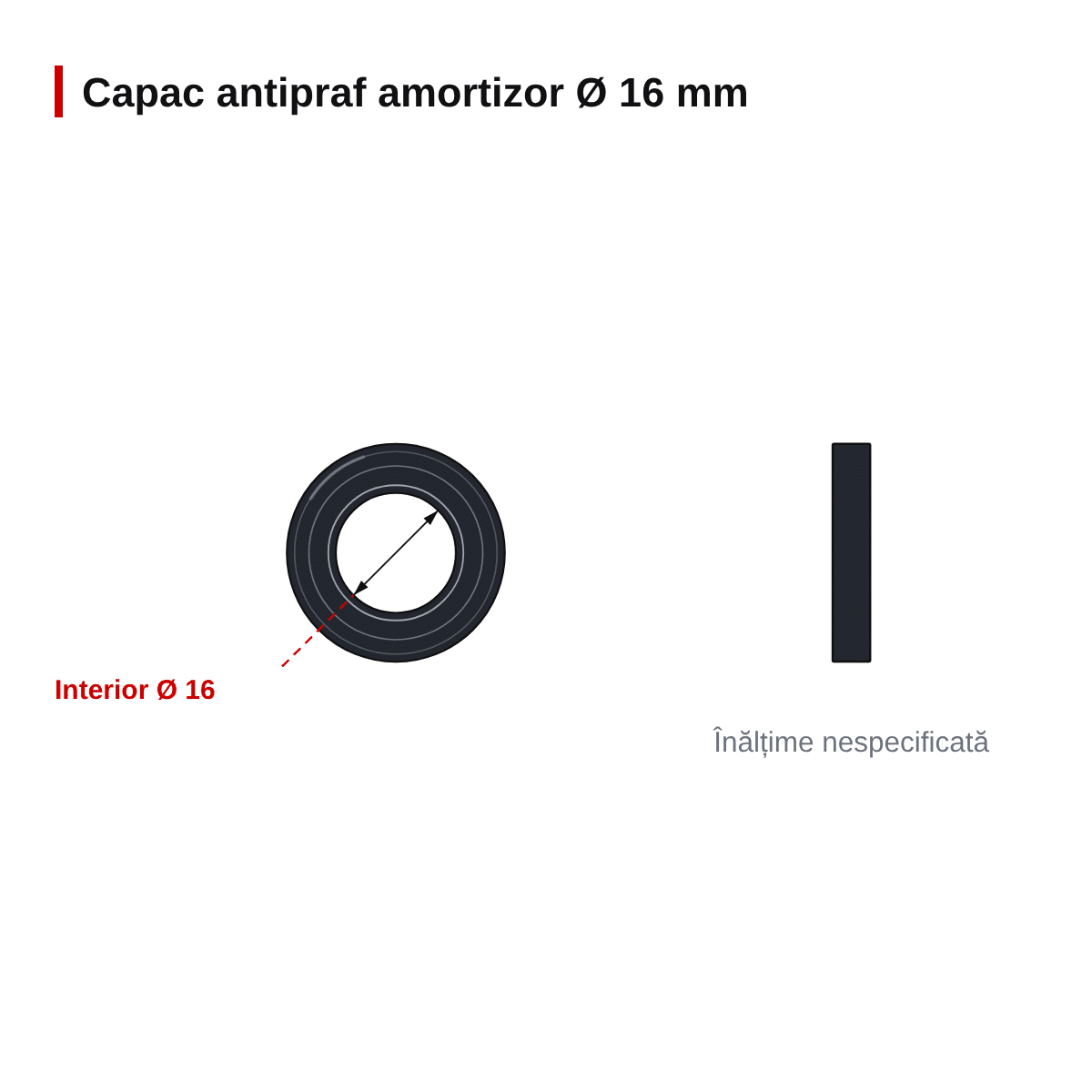 Capac antipraf amortizor moto Di=16 mm – dimensiuni