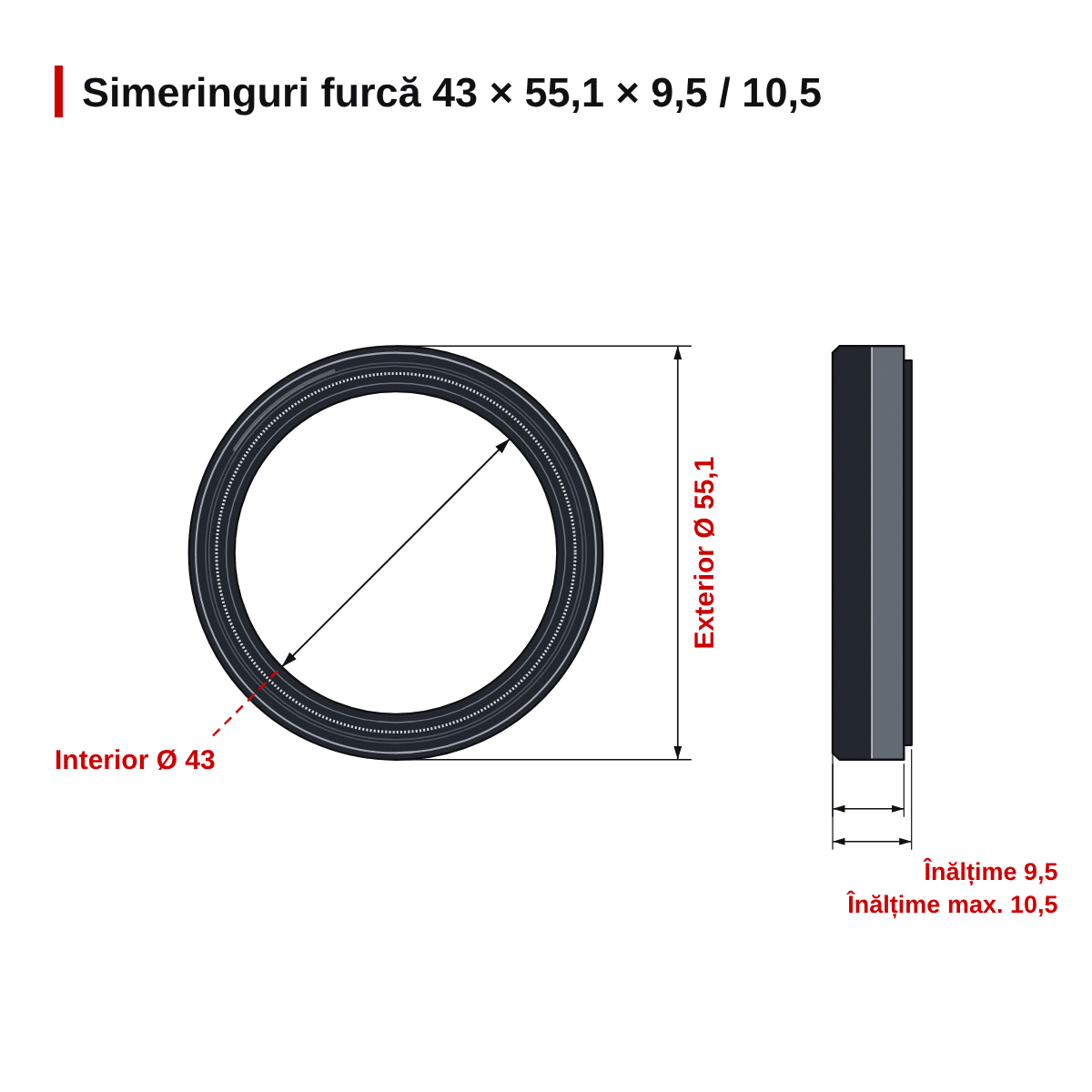 Simeringuri furcă 43×55.1×9.5/10.5 KYB K-Tech NOK – dimensiuni