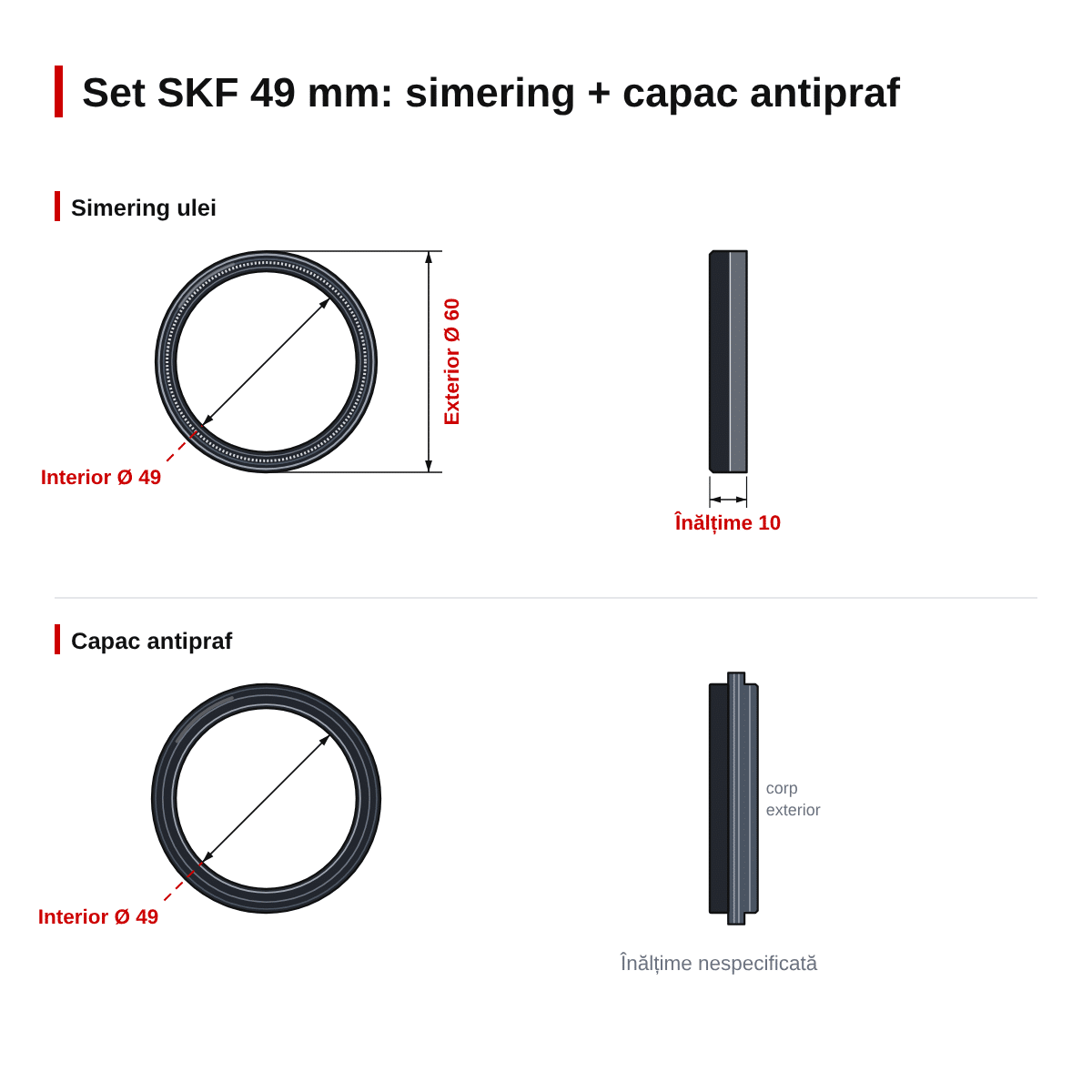 Set simering + capac praf furcă moto SKF Showa 49 – 49 x 60 x 10 mm (verde) – dimensiuni