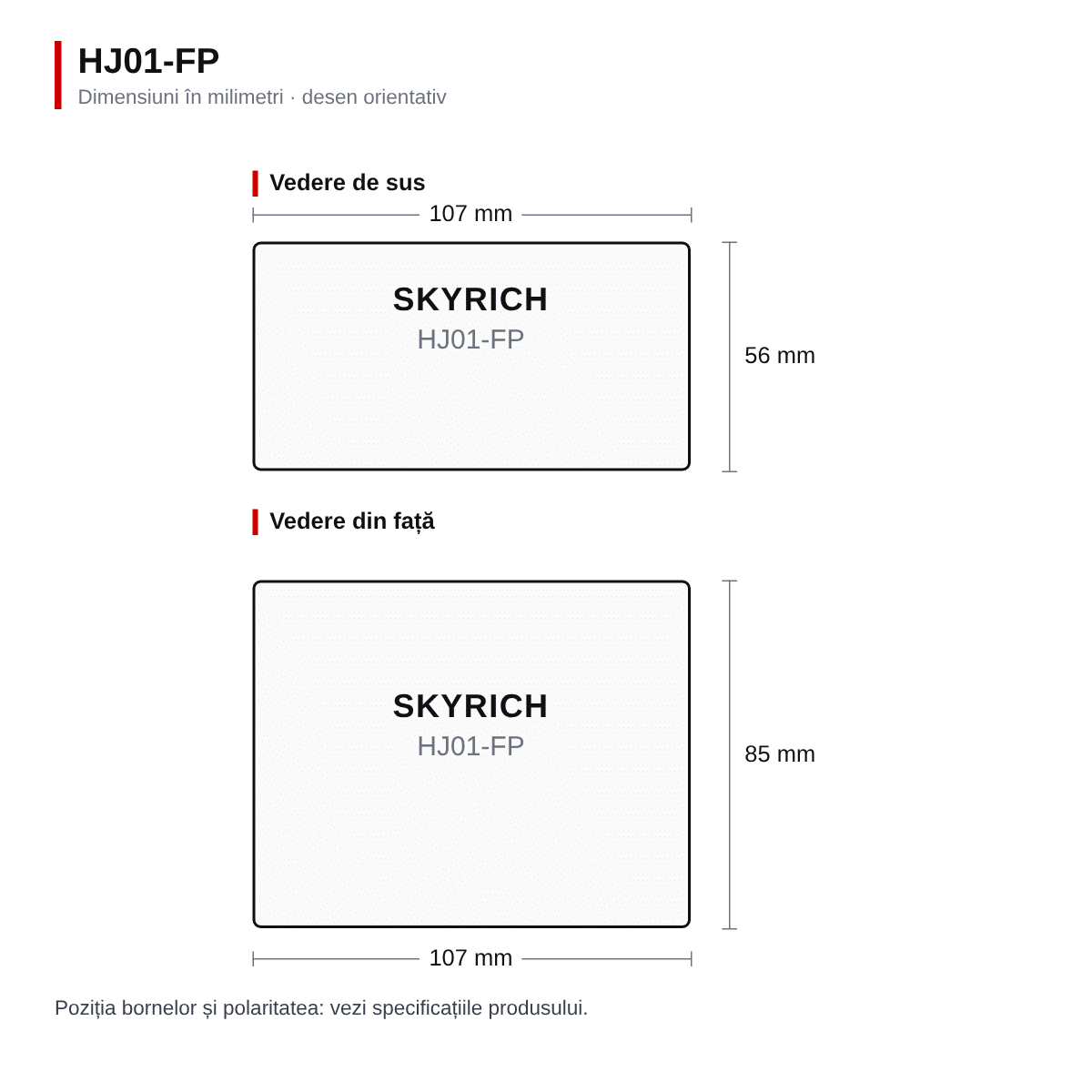 Baterie moto Litiu-Ion SKYRICH HJ01-FP LiFePO4 12V 2.0Ah – ultraușoară – dimensiuni